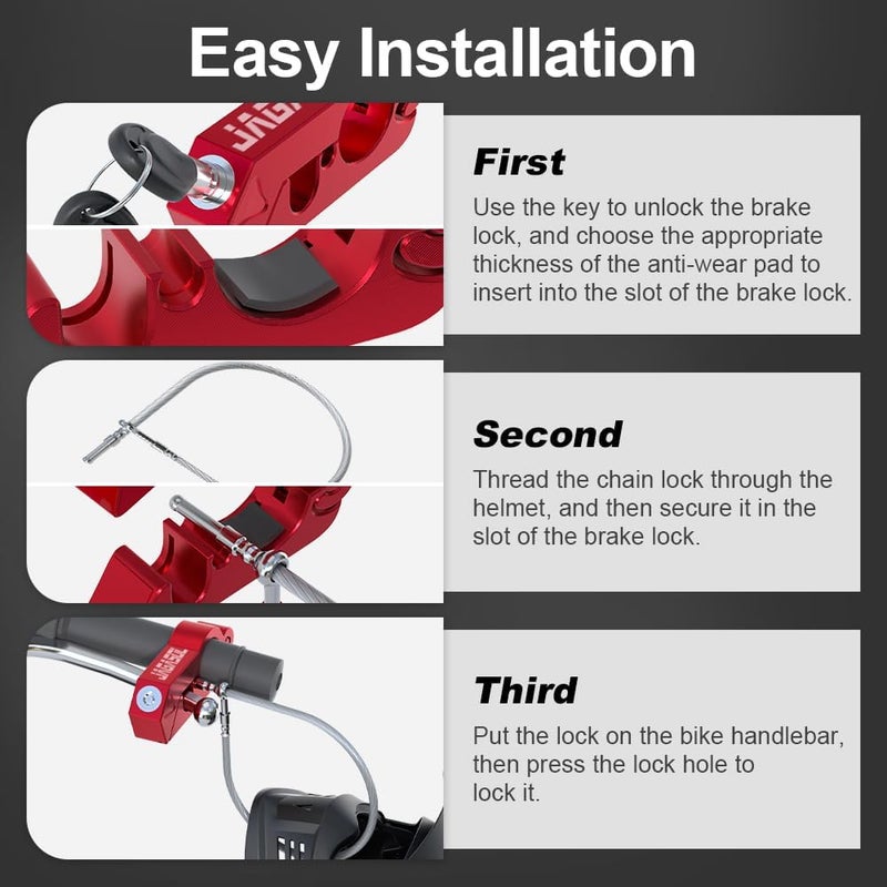 JAGASOL Motorcycle Lock Combo: Helmet & Brake Anti-Theft Handlebar Lock for Moped, Motorbike, Scooters, ATV, Dirt Bike, Street Bike - Image 2